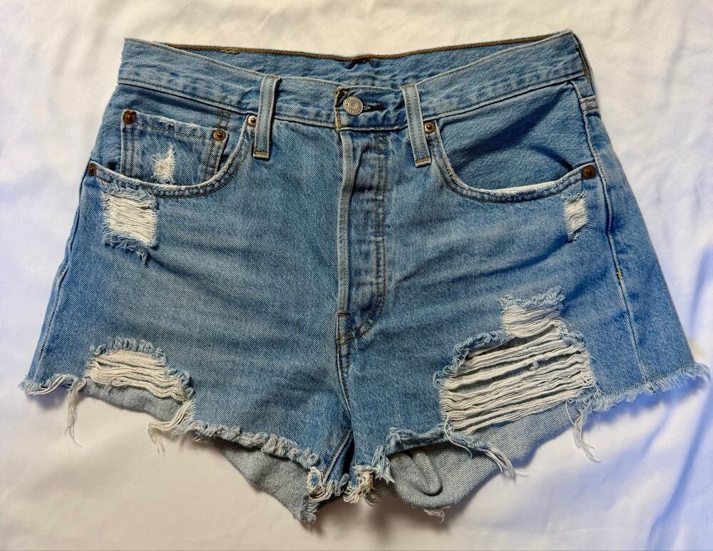 Levi's Womens 501 Original Light Wash Blue Denim Distressed Cutoff Shorts 27